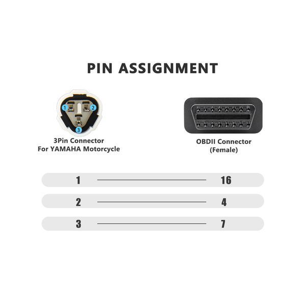 Кабель-перехідник Yamaha 3 pin на OBD2 16 pin для діагностики мотоциклів A0152 фото