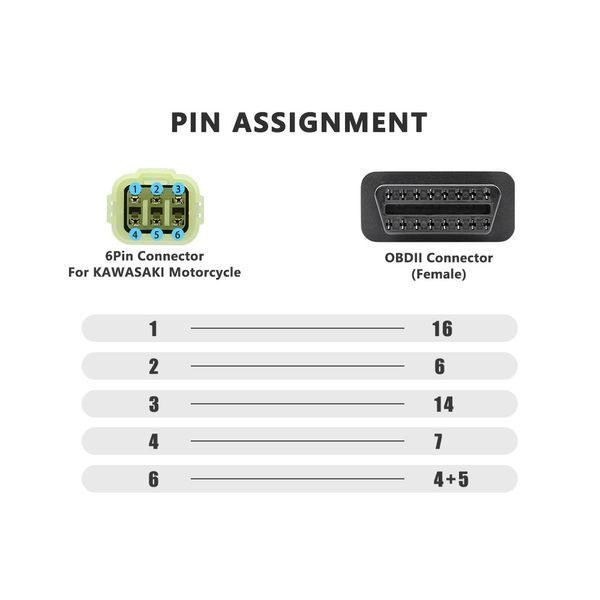 Кабель Kawasaki 6 pin на OBD2 16 pin для диагностики мотоциклов Kawasaki A0163 фото