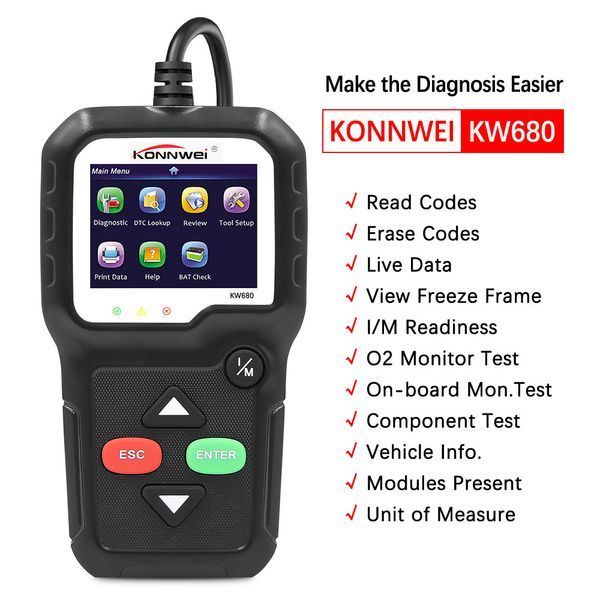 Автосканер KONNWEI KW680 OBD2/EOBD автономный, TFT 320&times;260, One-Click I/M B0063-B фото